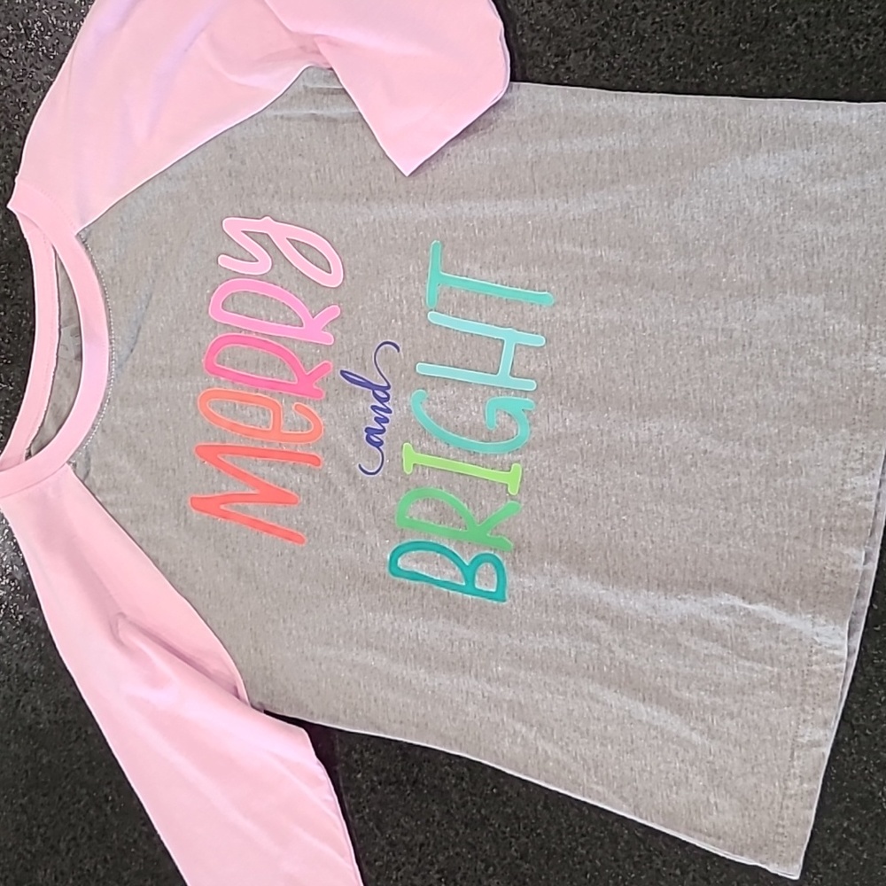 Merry & Bright Christmas girls baseball tee